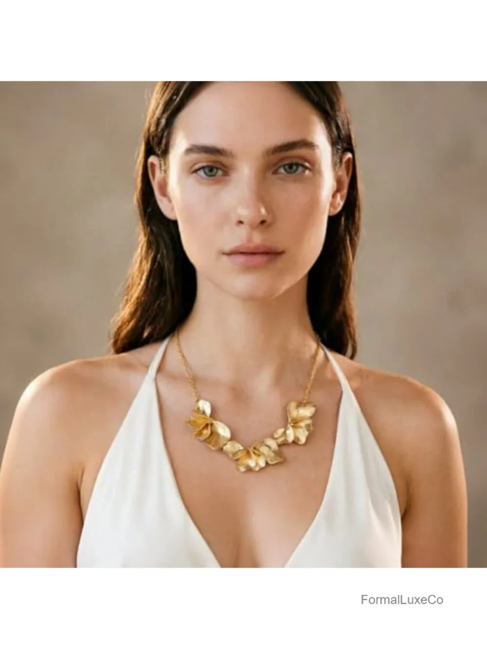Gold Plated Chunky Floral Collar Choker Necklace Boho Jewelry
